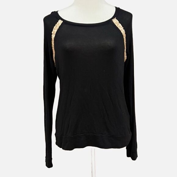 Three Dots Sweaters - Three Dots Black and gold sequin sweater